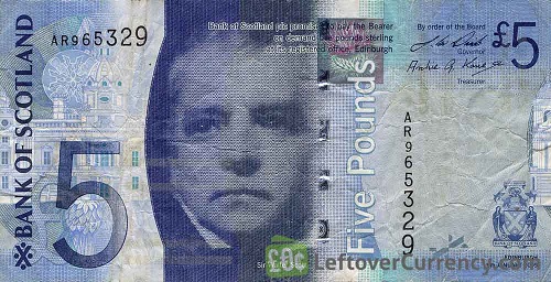 Billete antiguo de 5 libras del Banco de Escocia