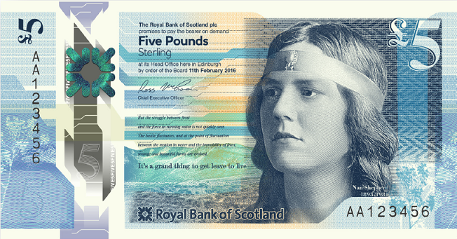 Billete nuevo de 5 libars del Banco Real de Escocia